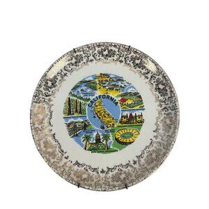 California Vintage Souvenir Plate Scenic Attractions Gold Trim 9” Display Item